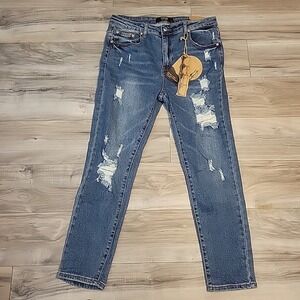 Monkey Ride Jeans Womens 17/33‎ Blue Distressed Denim NEW